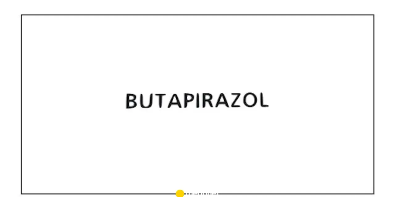Napis BUTAPIRAZOL na białym tle. Pod napisem linia z kropką.