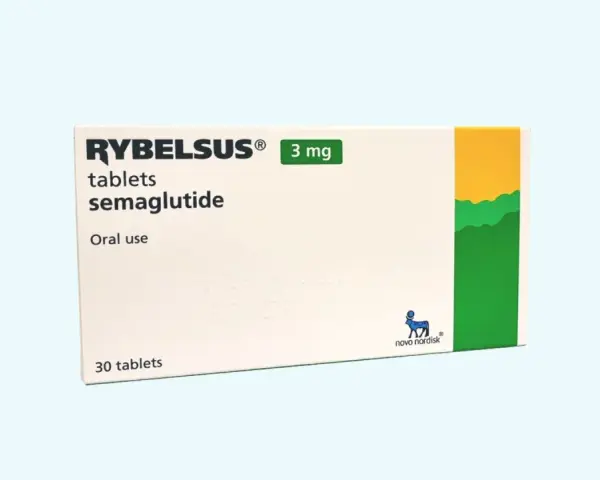 Opakowanie leku Rybelsus 3 mg z semaglutydem, do stosowania doustnego.