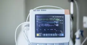 Monitor EKG pokazuje parametry życiowe: tętno 154, saturację 97, oddech 48. To jest co to ekg.